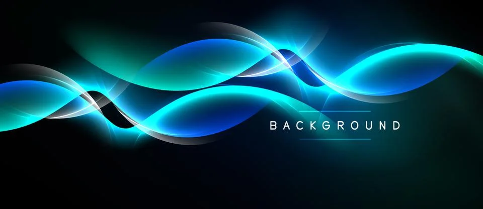 Abstract flowing lines create dynamic blue light effect over black background Stock Illustration