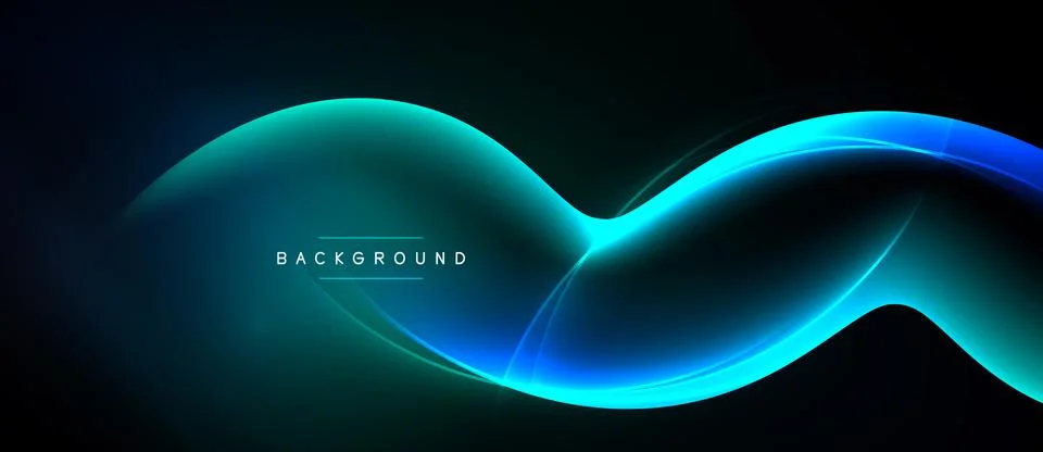 Abstract flowing lines create dynamic teal, blue waves against black backdrop Stock Illustration