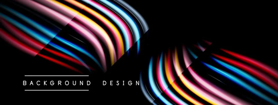 Abstract flowing lines create dynamic shapes. Vibrant colors contrast against Stock Illustration
