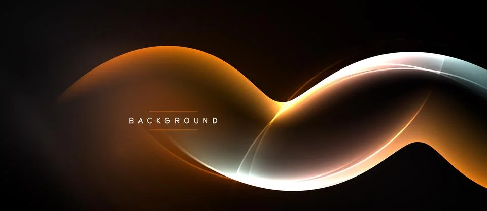 Abstract flowing lines create dynamic orange, white light effect. Dark Stock Illustration