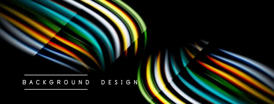 Abstract flowing lines create dynamic visual. Bright colors contrast dark Stock Illustration
