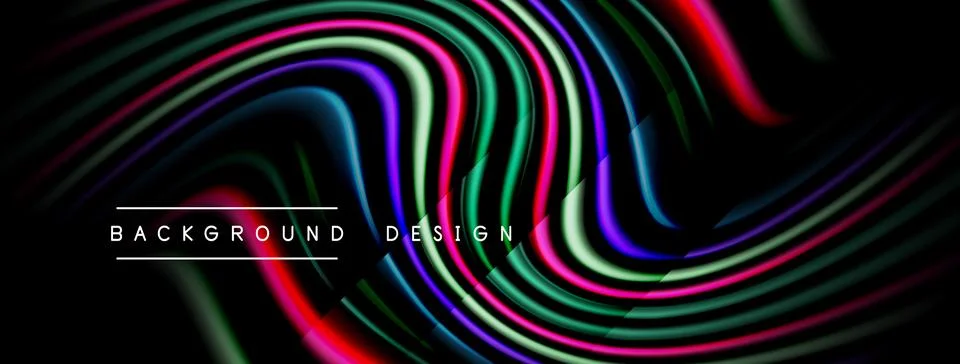 Abstract flowing lines create vibrant, colorful waves. Dark background Stockillustratie