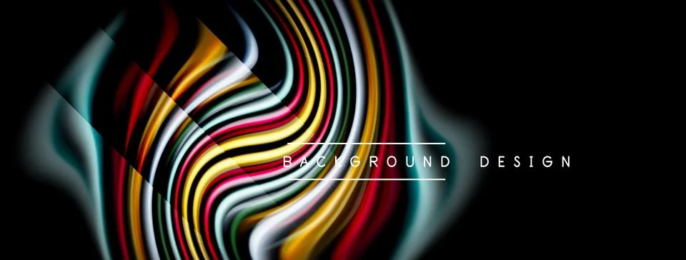 Abstract flowing lines create vibrant, dynamic design. Dark background Illustrazione stock