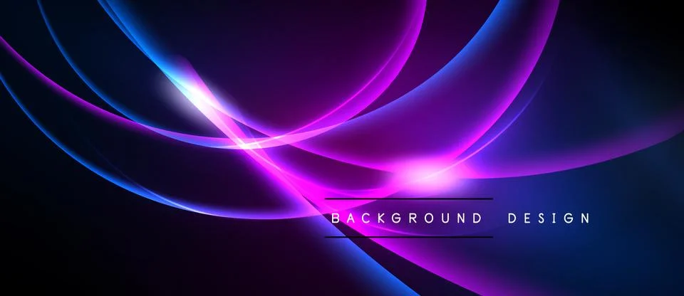 Abstract flowing lines create vibrant purple, blue glow. Modern design with.. Stock Illustration