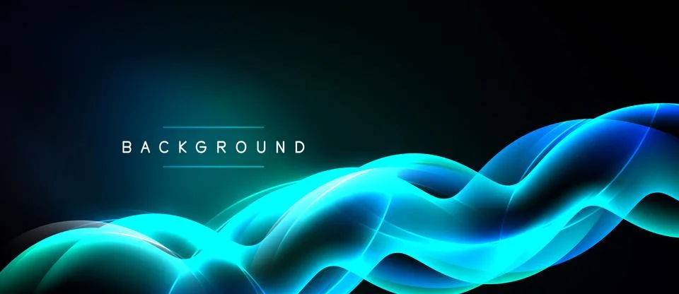 Abstract flowing lines create vibrant wave pattern. Dark background emphasize Stock Illustration