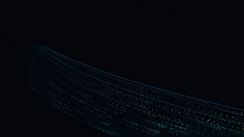 Abstract flowing lines of digital dots moving in dark space as cinematic da.. Video stock 341770779