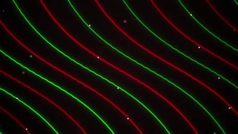 Abstract Flowing Lines: Red Green Waves with Particles on Dark Background Stock Footage 346661232