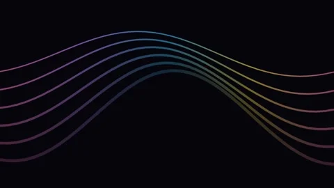 Abstract flowing lines with a vibrant gradient on a deep black background Stockbeeldmateriaal 338309733