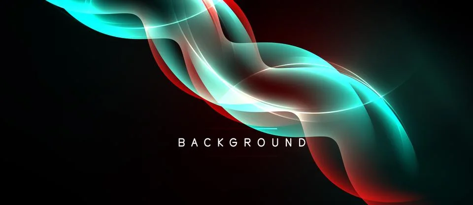 Abstract flowing lines, vibrant teal, red hues over dark background. Dynamic Illustrazione stock