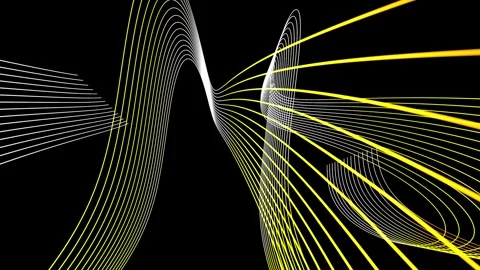 Abstract flowing lines in yellow and white on black background, futuristic motio Stock Footage 340141156