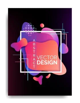 Abstract flowing liquid elements poster A4, colorful forms, square dynamic Stock Illustration