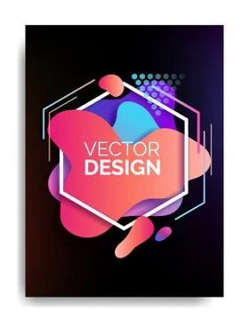Abstract flowing liquid elements poster A4, colorful forms, dynamic geometric イラスト素材