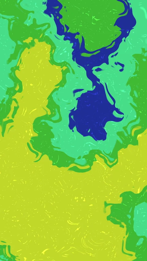 Abstract Flowing Liquid Paint Swirls Macro View Green Yellow Blue Vídeos de archivo 339709697