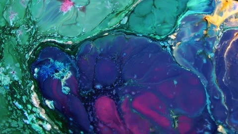 Abstract flowing liquid paint in vibrant colors. Psychedelic swirling ink textur 库存影片 340450221