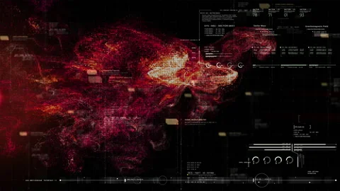 Abstract Flowing Matrix Data with exploding Particles Simulation HUD Background Stock Footage 170212116