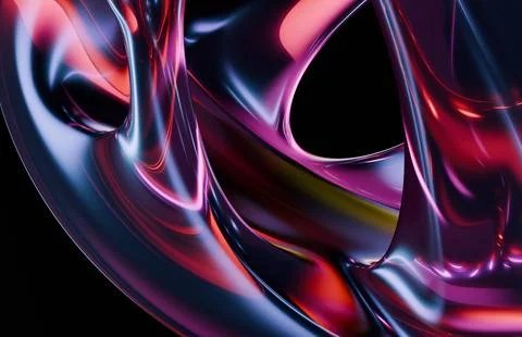 Abstract flowing metallic/glass forms, reflective surfaces in vibrant magen.. Stock Illustration