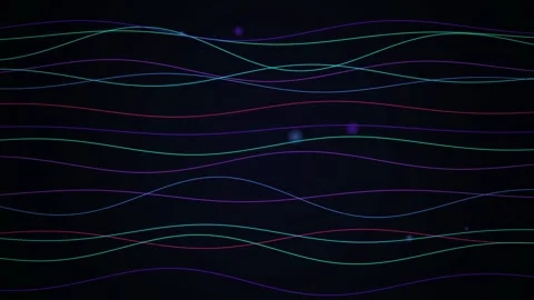 Abstract flowing neon lines and glowing particles moving across a dark blue Stock Footage 346218370