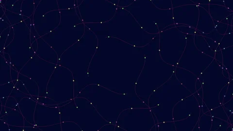 Abstract flowing network lines with glowing nodes on dark blue background video Stock Footage 333144161