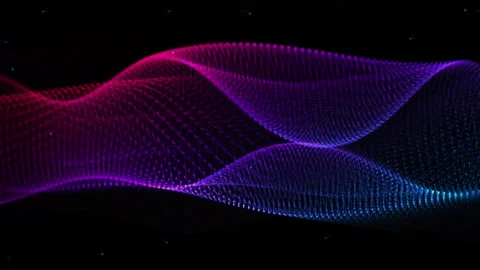 Abstract flowing particle wave motion background with gradient purple and b.. Stock Footage 345572830