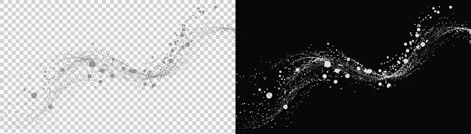Abstract flowing particle wave overlay isolated on black for magical dust e.. Stock Illustration