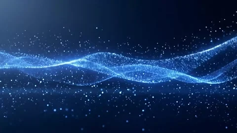 Abstract Flowing Particles Forming Wavy Lines on Dark Blue Background Stock Footage 314241885
