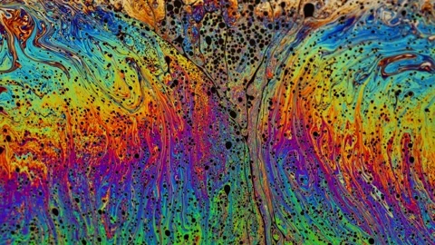 Abstract flowing particles in vibrant gradient motion. Psychedelic liquid swirls Stock Footage 340456590