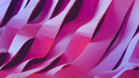 Abstract Flowing Pink Wavy Ribbons Background 3D Render Seamless Loop Animation Stock Footage 338313903