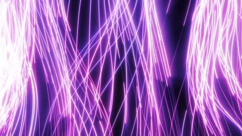 Abstract flowing purple neon light waves forming dynamic glowing lines on a.. Stock Illustration