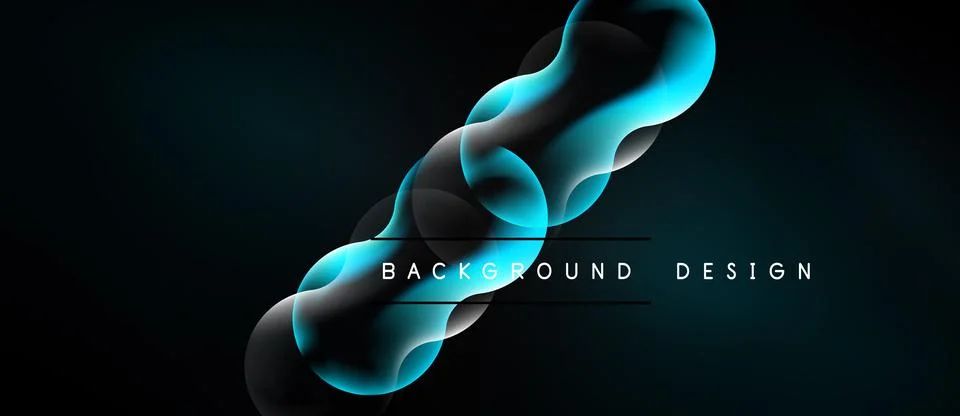Abstract flowing shapes, teal hues, dark background. Modern design element, Stock Illustration