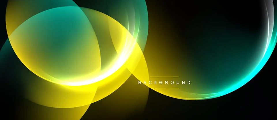 Abstract flowing shapes, vibrant yellow, teal hues. Dark background creates Illustrazione stock
