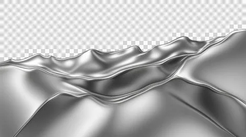Abstract flowing silver metallic liquid surface with smooth ripples on tran.. Stock Illustration