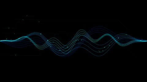 Abstract flowing sound waves visualization with glowing particle digital li.. Видео 343878947