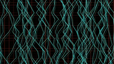 Abstract Flowing Teal Lines on Black Grid Background - Digital Art Motion Stock Footage 332498649