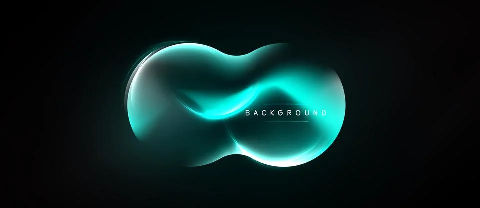 Abstract flowing turquoise shape over dark background. Modern design element, Stock Illustration