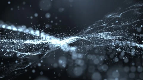 Abstract flowing wave of glowing particles and light dots Stock Footage 324957050