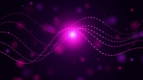Abstract flowing wave lines with dots moving on dark glowing purple bokeh b.. Stock-Footage 346374465
