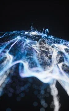 Abstract flowing wave particles background, 3d rendering. 스톡 사진