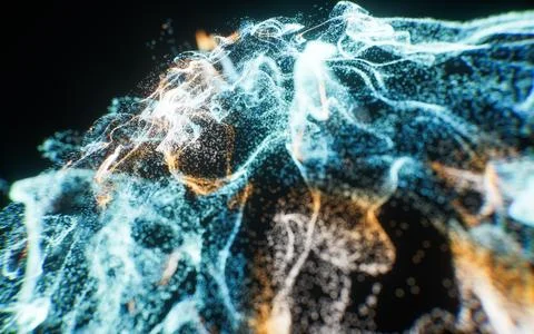 Abstract flowing wave particles background, 3d rendering. 스톡 사진