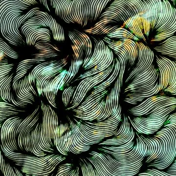 Abstract flowing wave pattern with intricate black and white lines featuring Stock Illustration