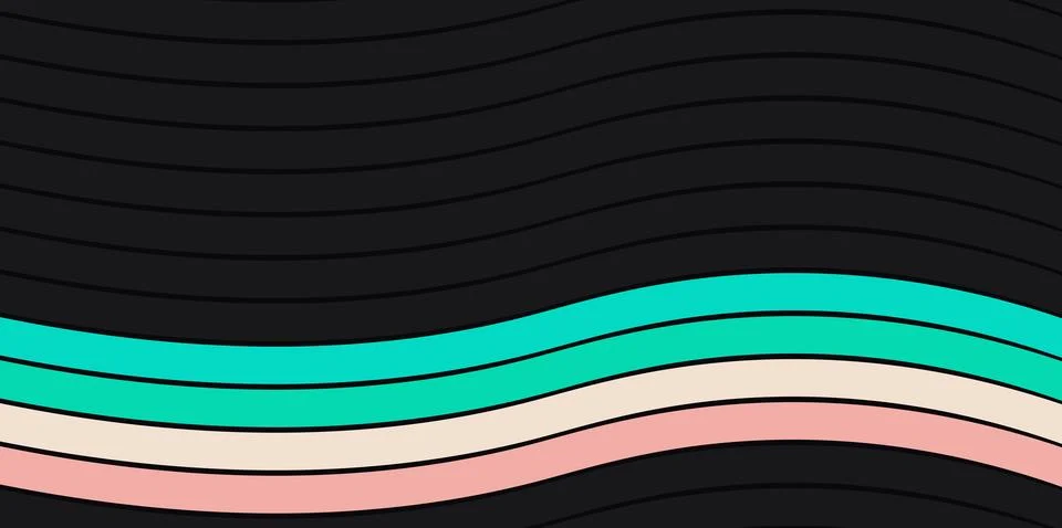 Abstract flowing waves in dark background with pastel color accents Stock Illustration