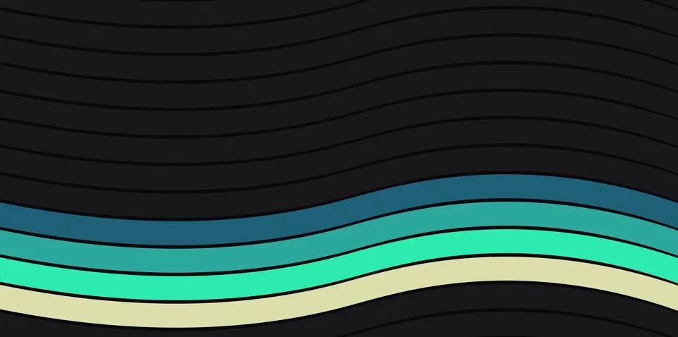 Abstract flowing waves in dark background with teal and cream accents Stock Illustration