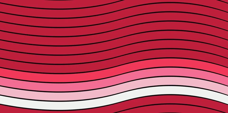 Abstract flowing waves of red and pink hues with black outlines Stock Illustration