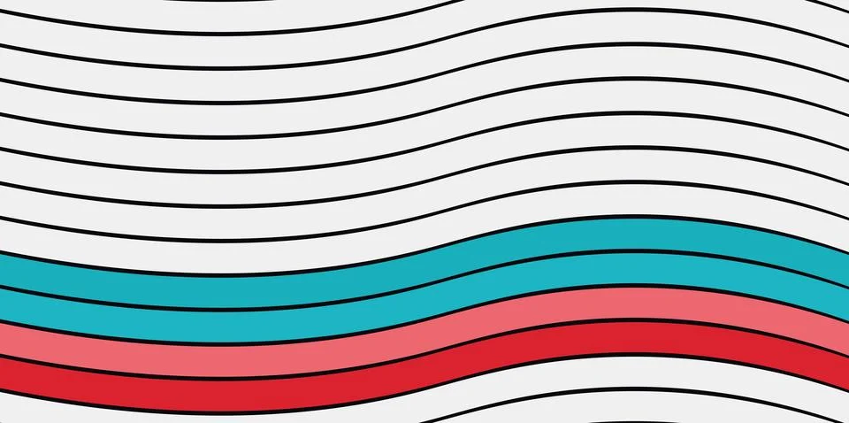 Abstract flowing waves with red, pink, and blue stripes Stock Illustration