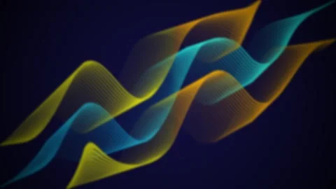Abstract flowing waves of yellow and blue light particles on a dark backgro.. Stock Footage 340538411