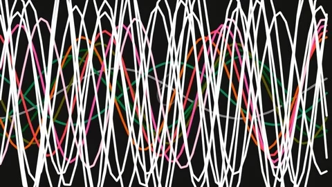 Abstract flowing white lines on black background, dynamic motion graphic loop Stock Footage 342203801