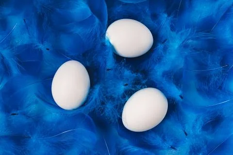 Abstract fluffy feathers Easter background in trendy blue color with white 스톡 사진