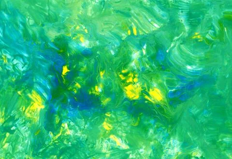 Abstract fluid art background. Blue, cyan, yellow, green and white colors mix Stock Illustration