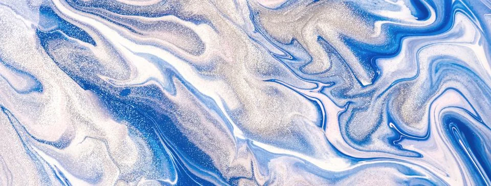 Abstract fluid art background blue and white colors. Liquid marble. Acrylic Stock Illustration
