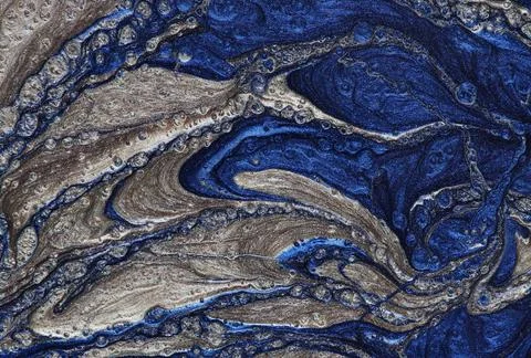 Abstract fluid art background blue beige colors. Liquid marble texture. Acry Stock Photos