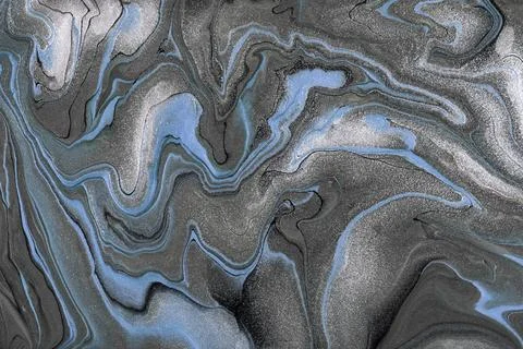 Abstract fluid art background gray and silver. Liquid marble. Acrylic paint Stockillustratie